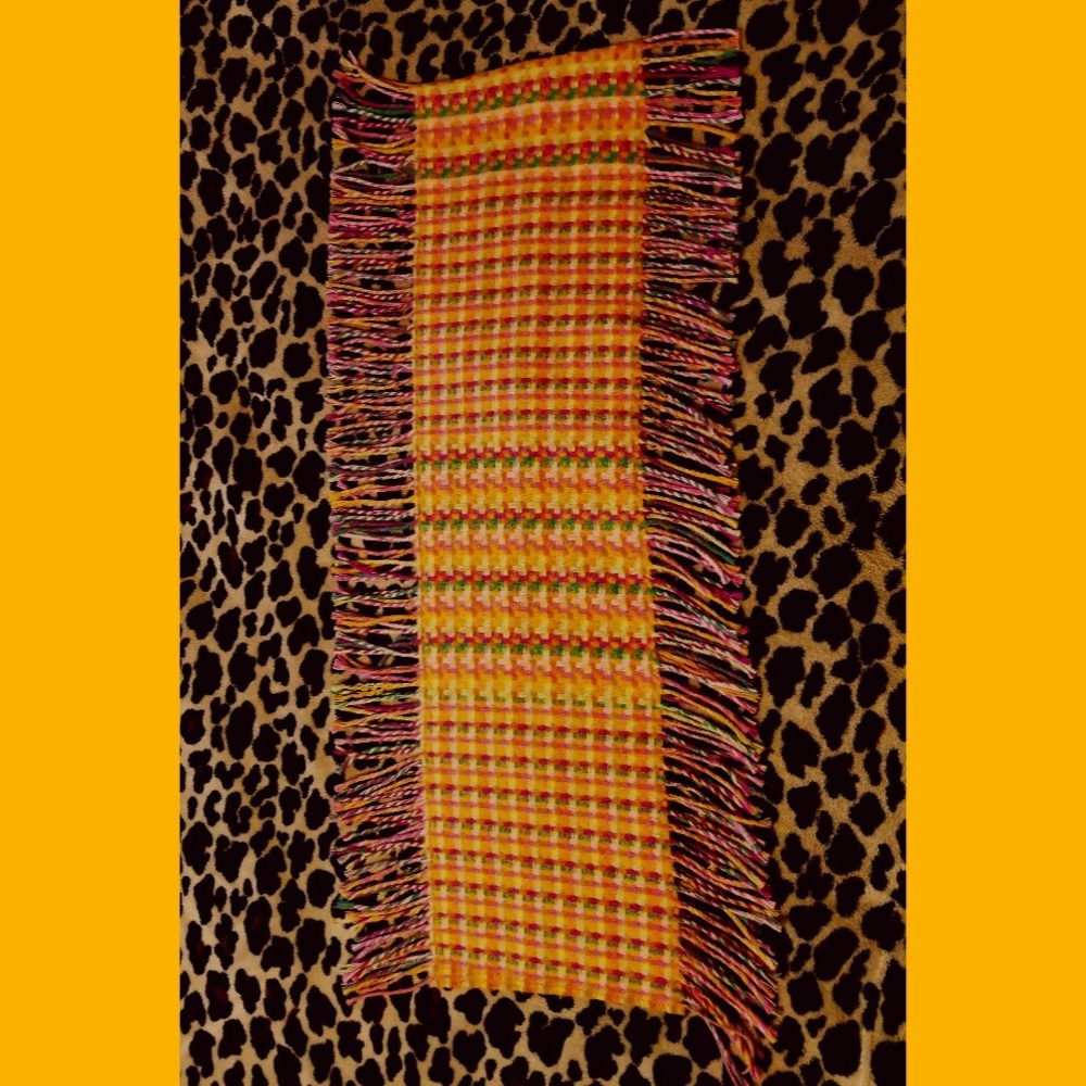 VTG 70s Groovy Boho MOD Fringe Multicolor Woven Scarf - Picture 4 of 8